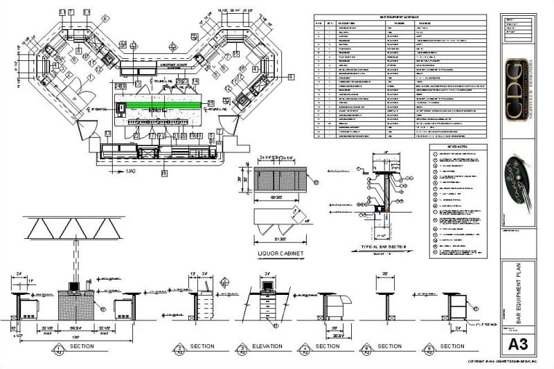 Architectural drawing depicting the use of the POS terminal in the front bar