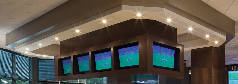 Photo of hotel bar with architectural soffits