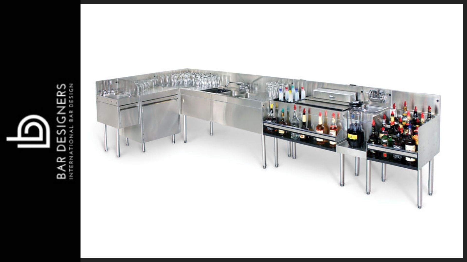 Photo of bar with speed rail and tiered liquor steps