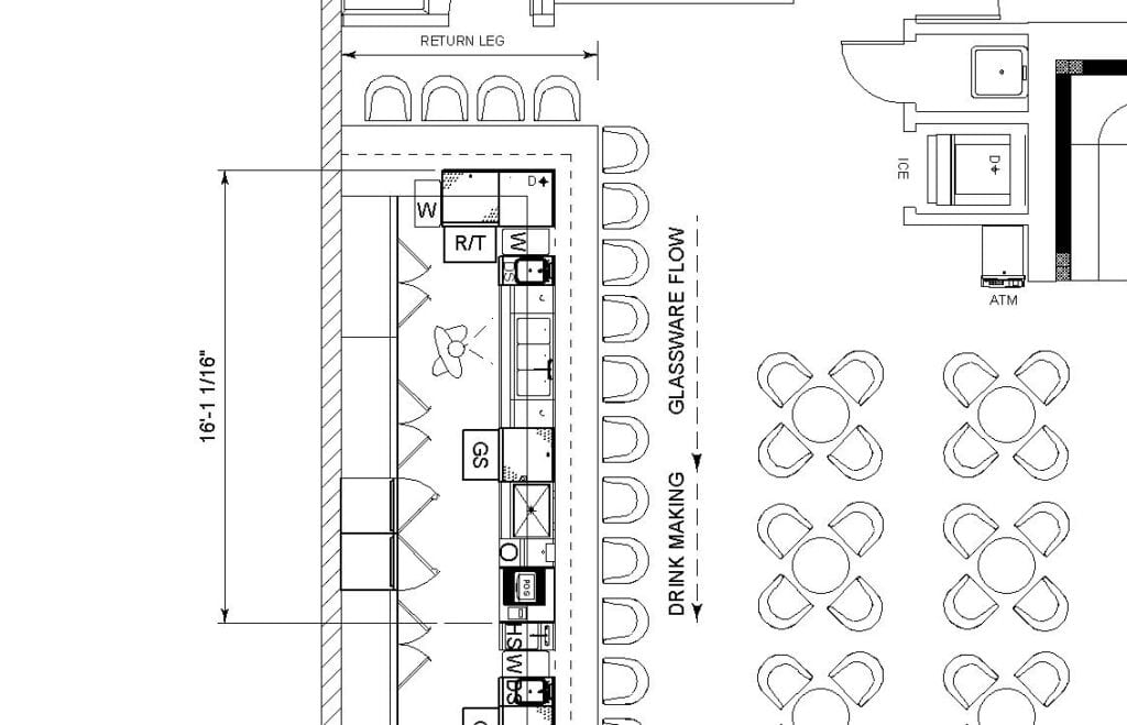 Architectural drawing of typical L shaped bar
