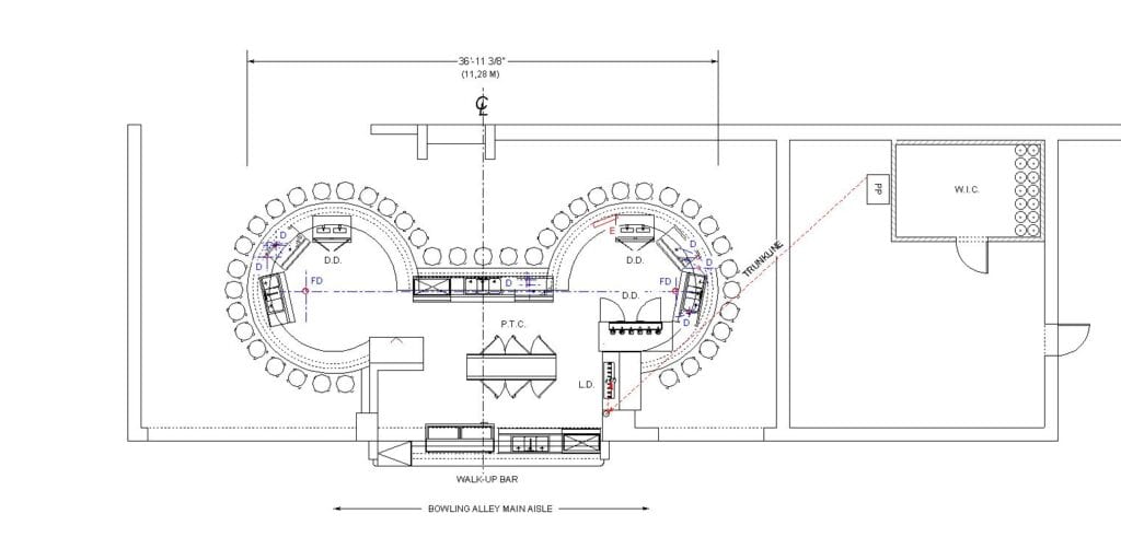 Architectural plan depicting the existing bar with equipment