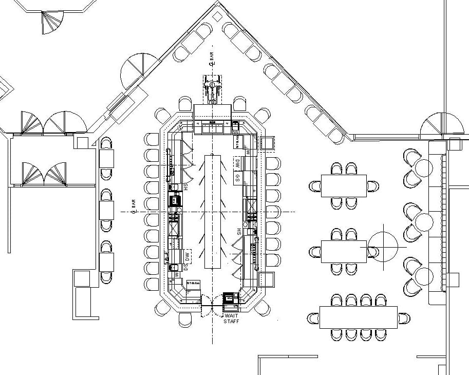 Architectural plan of bar dining area with seating for 22