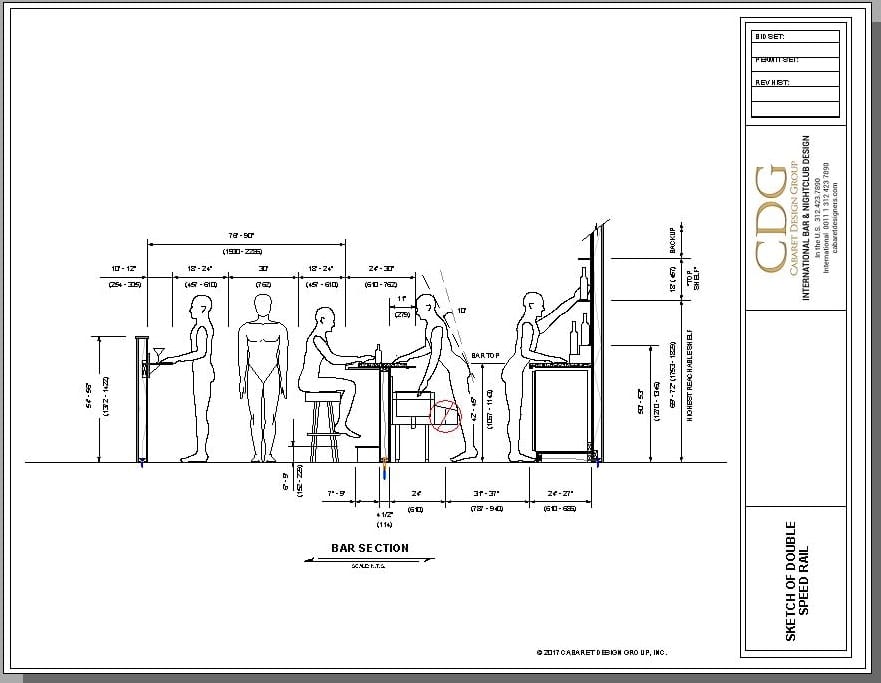 Architectural drawing of bar with a double speed rail