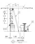 Architectural side view of a rolling library ladder for an upscale bar
