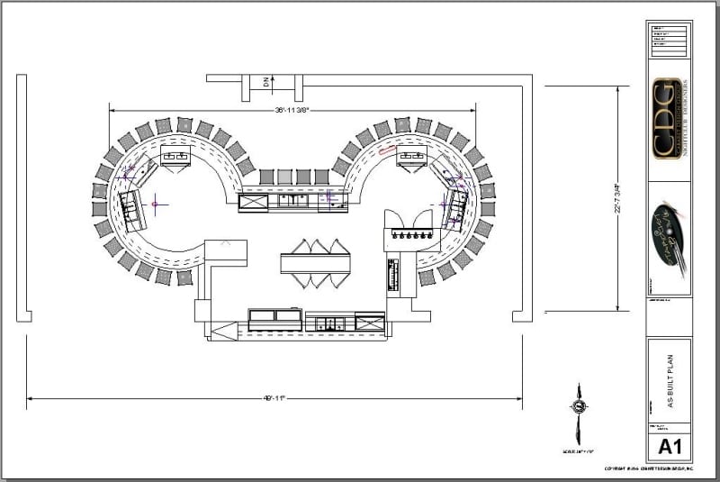 Architectural plan of a large circular island bar