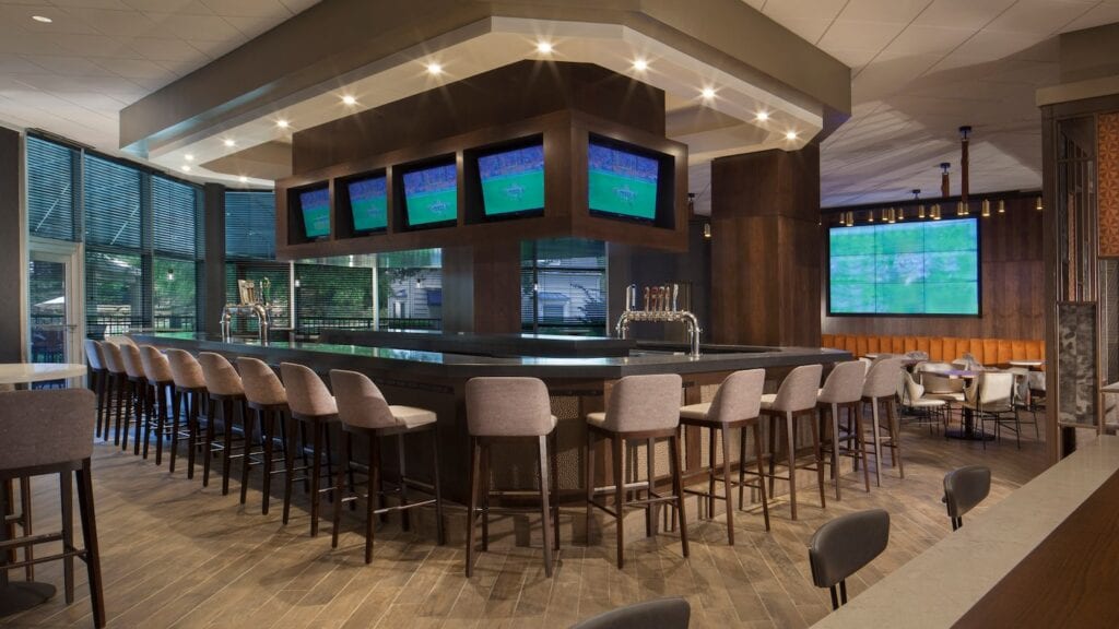 Photo of a hotel bar with a kegerator draft beer system