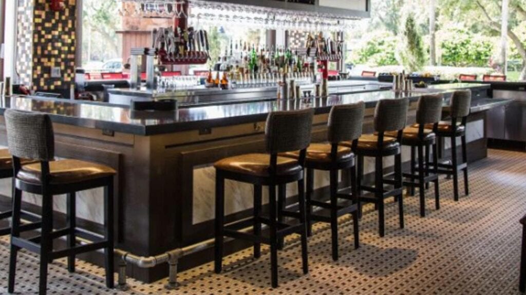 Photo of Wilsonart laminates and quartz used on the Tony Roma's bar in Orlando, FL
