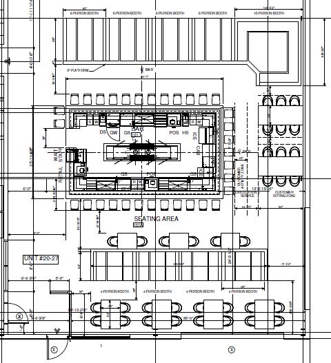 Island bar plan with seating layout