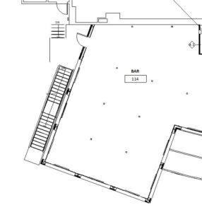 Architectural plan of a large open space for an island bar