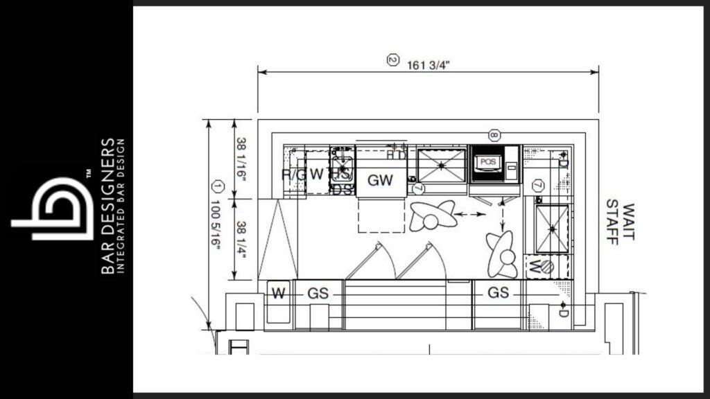 Architectural plan of L shaped bar equipment design