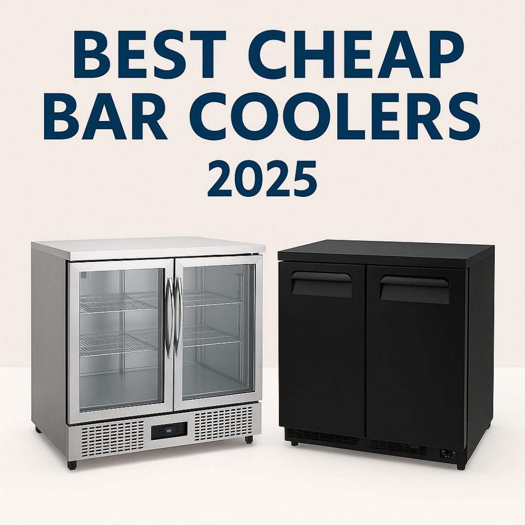 Thumbnail image showing two budget-friendly bar coolers side by side, used to promote an article on the best cheap bar coolers for bars and restaurants.